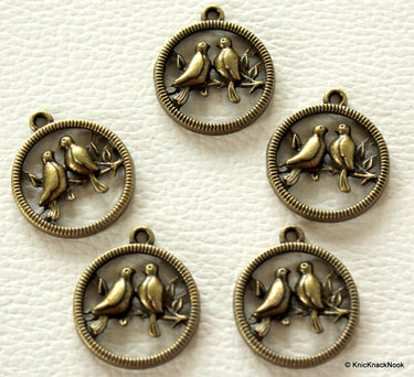 5 x Love Birds Dove Antique Bronze Tone Charms